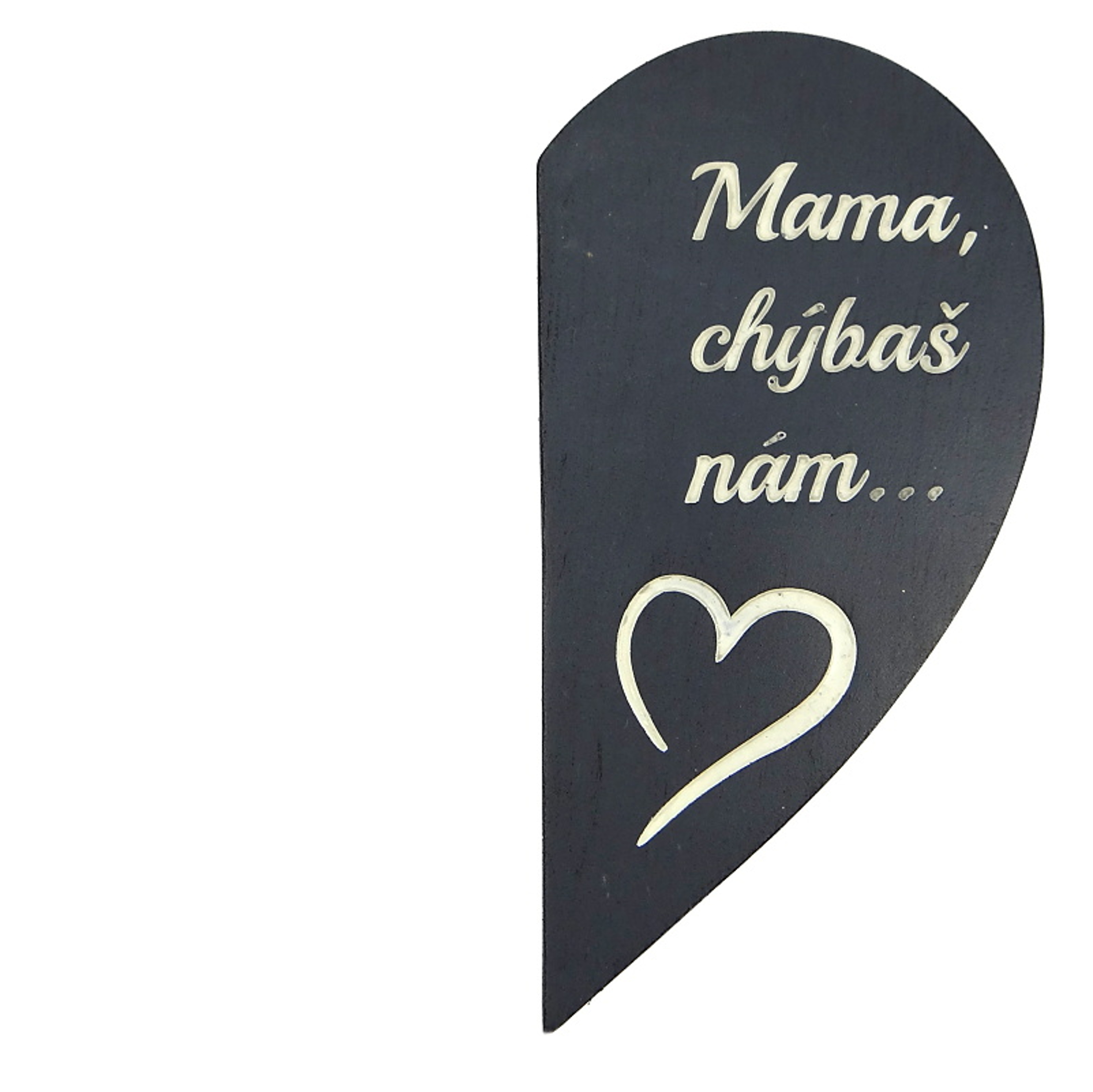 Náhrobný kameň polovičné zlomené srdce – Mama chýbaš nám, 18,5 cm, polyresin