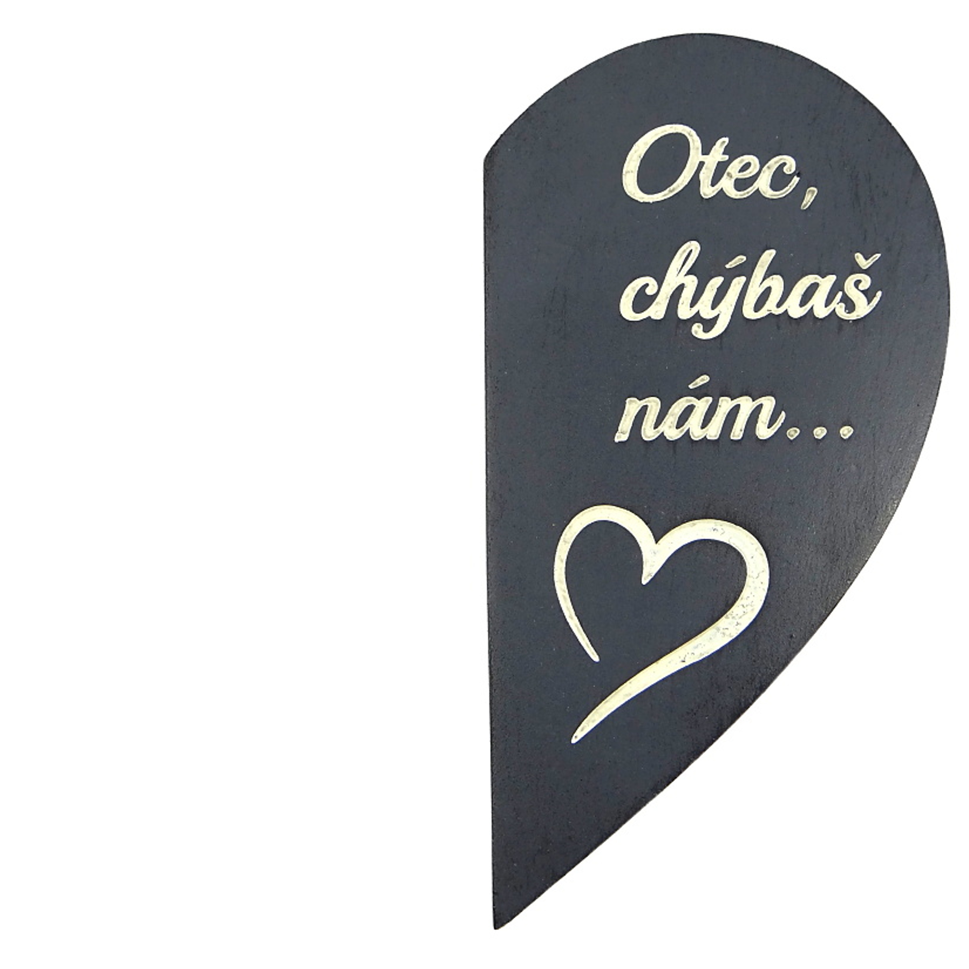 Náhrobný kameň polovičné "zlomené srdce" čierny – Otec chýbaš nám, 18,5 cm, polyresin