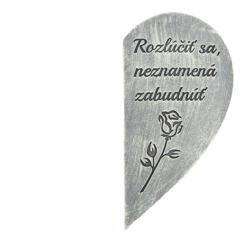 Náhrobný kameň polovičné srdce „Rozlúčiť sa, neznamená zabudnúť“ s ružou 18,5 cm
