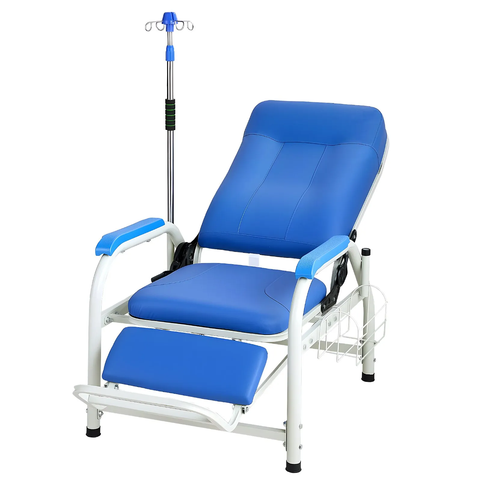 Infúzna stolička s infúznym stojanom, polohovateľná 90–160°, 180 kg – Modrá