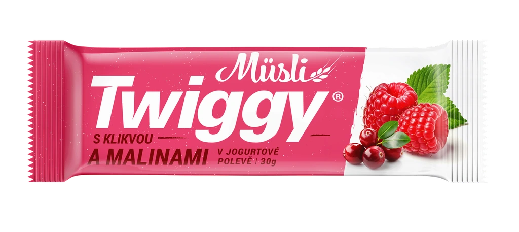 Twiggy Müsli tyčinka s brusnicami a malinami v jogurtovej poleve 30g